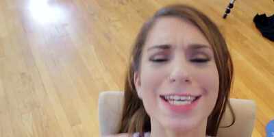 POV-style blowjob and pussy penetration with petite teen