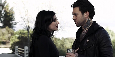 Young woman in a fur coat makes pass at dumped man and sucks him