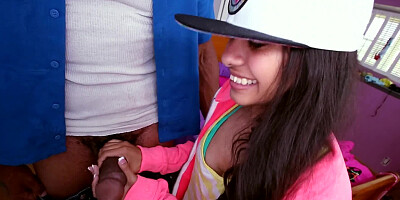 Black dude is pushing his pecker into a hot petite amateurs body