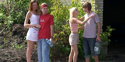 Skinny girls with hot pussies getting fucked outside