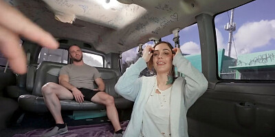 Inked girl is picked off the street to fuck in a casting van