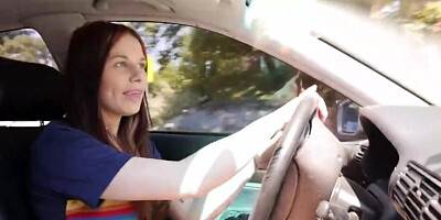 Matilda is driving and fingering her pussy during driving
