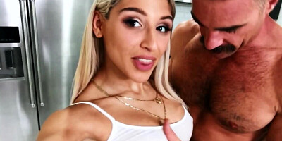 Girl receives prick in hole after tempting man with small boobies