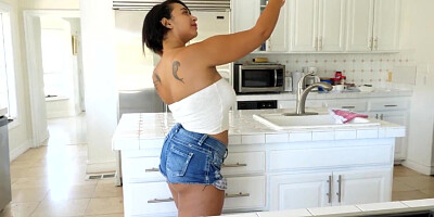 Lecherous stepsis with huge tits blows lucky bro