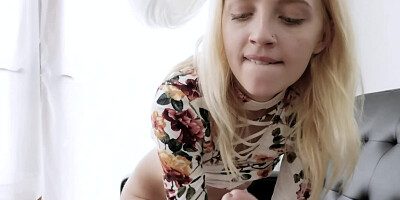 Blonde cutie is receiving manhood from behind after blowjob