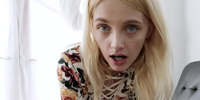 Blonde cutie is receiving manhood from behind after blowjob