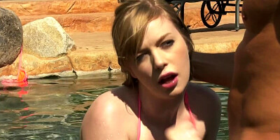 Craving teen needs sugar daddy's cock in a knee-deep pool