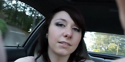 Amateur couple is in their car, and the babe is randy as fuck