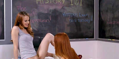 Lesbo ginger about to fuck in the classsroom happily