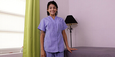 Sweet masseuse grabs a client by the cock and gives a handjob