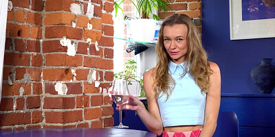 Beautiful blondie fucks her perfect twat with a dildo