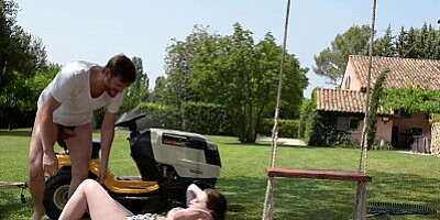 Busty Tattooed Chick Harmony Reigns Distracts The Gardener Into Outdoor Quickie