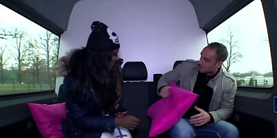 Ebony slut with a nose piercing climbs into Bums Bus to be fucked