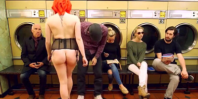 Huge titted Jasmine James takes off and gets screwed at the laundry shop