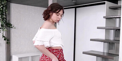 Florist teen is going to tease with upskirts and cum