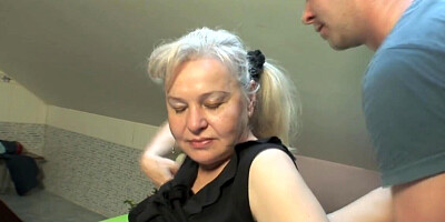 Old blonde mature babe riding cock after blowjob