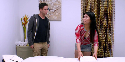 Massage table is a comfortable spot for spontaneous sex