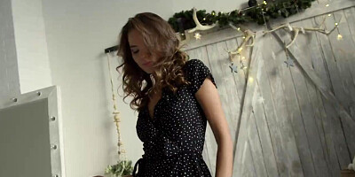 Teen seductress strips to show off nude young body