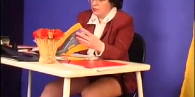 Mature teacher copulates with naughty student on desk