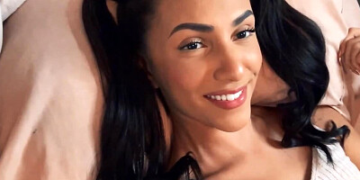 Petite brunette wakes up and lures BF into spontaneous sex