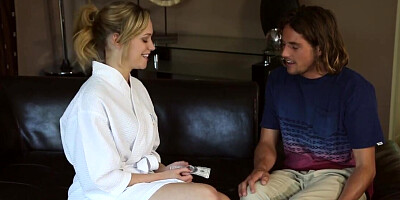 Hot blonde masseuse makes the guy reach orgasm