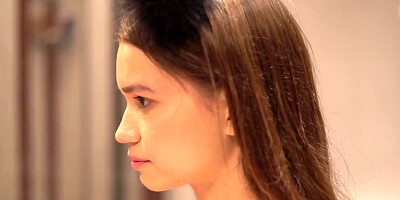 Playful brunette facialized after sex with client