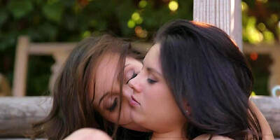 Horny lesbians Jenna Sativa & Shyla Jennings are lovemaking outdoors