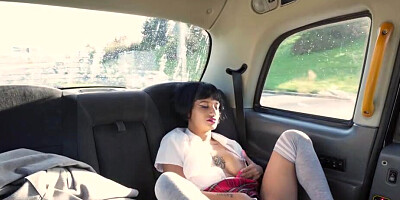 Coed in a sexy skirt is going to fuck in the backseat