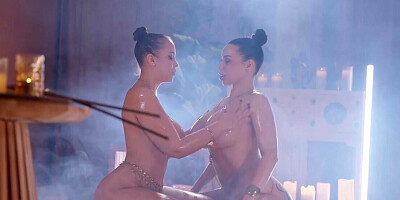 Lesbian women with sensational curves fuck. sensationally