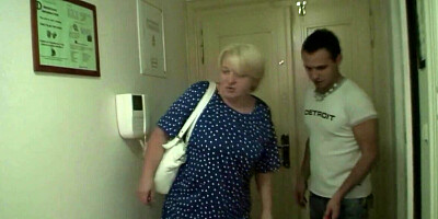 Blonde 70 years old grandmother takes on a younger man