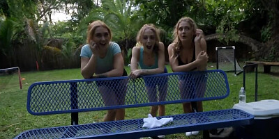 Splendid blonde blows a guy in the park and rides his cock