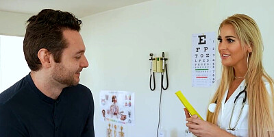 Blond nurse takes care of stepson's ragging boner