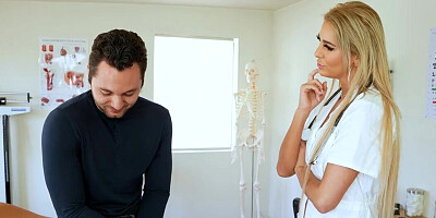 Blond nurse takes care of stepson's ragging boner