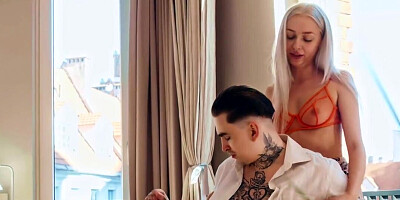 Fine blonde is going to take his cock on the table