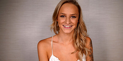 Tattooed blonde sucks a hard cock and gets shagged