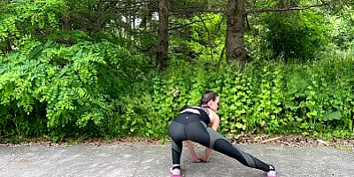 Wife fucks 2 guys and gets double creampie in public while out running / Sloppy seconds / Yoga pants