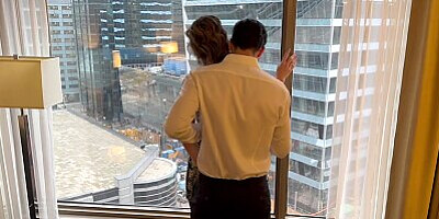 Husband watches and cums on wife's face while she's tied up, fucked and creampied by his friend