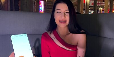 Came on a date with LUSH VIBRO TOY in pussy, public MASTURBATE under the table