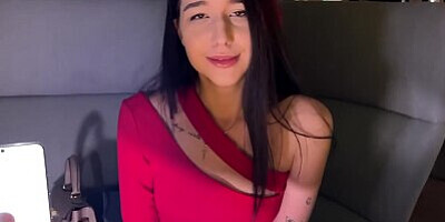 Came on a date with LUSH VIBRO TOY in pussy, public MASTURBATE under the table