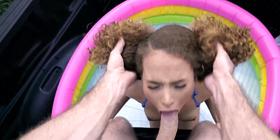 Man fucks Cecilia Lion for being a bad girl in inflatable bathtub