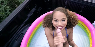 Man fucks Cecilia Lion for being a bad girl in inflatable bathtub
