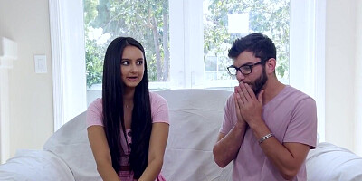 Dark-haired teen has sex with nerdy neighbor