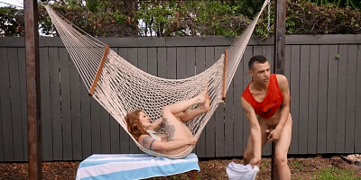Johnny The Kid is banging a lovely ginger girl Aria Kai outside