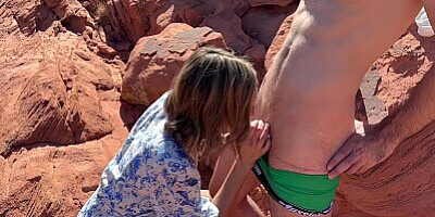 Wife fucks friend in front of husband while on public hike in the desert / Sloppy seconds creampie