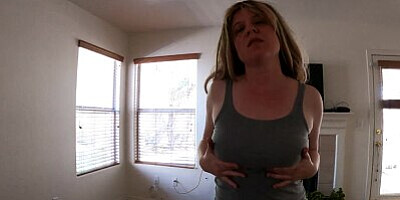 Stepmom sits on stepson's dick in the living room