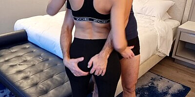 Horny grinding and dry humping ends with big cumshot on big ass in yoga pants