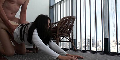 Hotel balcony sex and cum in mouth