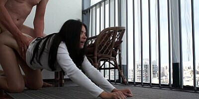Hotel balcony sex and cum in mouth