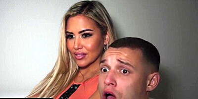 Beautiful Blonde Stepmom In Shorts Plays With Her Stepsons Big Hard Cock While Watching Scary Movie