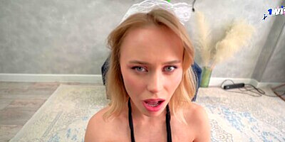 The new maid didn't do a good job, so she had to work her holes and get cum in her mouth
